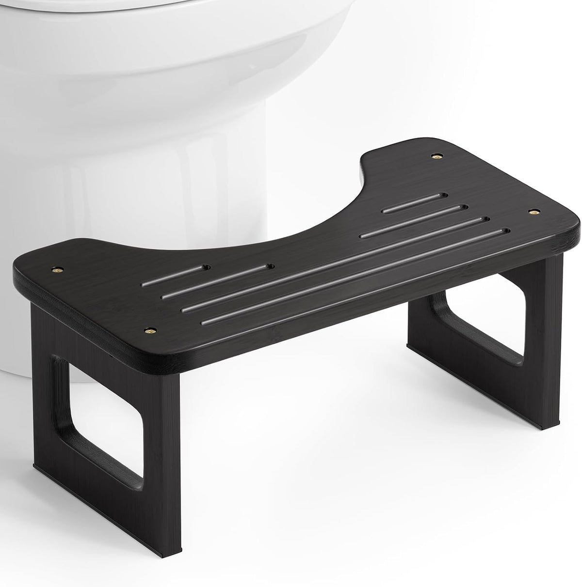 Bamboo Toilet Stool, Squat Potty Stool for Adults, Non-Slip Pooping Stools for Bathroom, Portable Potty Step Foot Stools, Assembly Required, Black, 6.8''