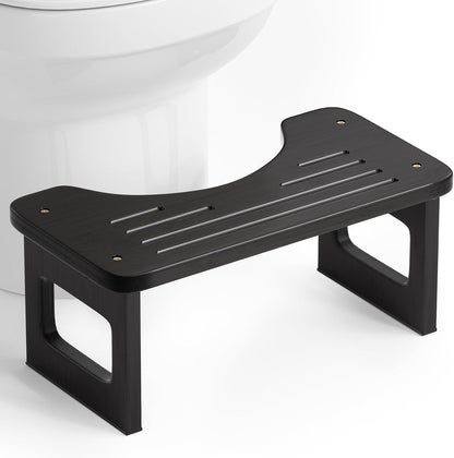 Bamboo Toilet Stool, Squat Potty Stool for Adults, Non-Slip Pooping Stools for Bathroom, Portable Potty Step Foot Stools, Assembly Required, Black, 6.8''