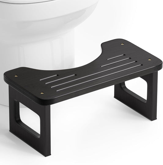 Bamboo Toilet Stool, Squat Potty Stool for Adults, Non-Slip Pooping Stools for Bathroom, Portable Potty Step Foot Stools, Assembly Required, Black, 6.8''