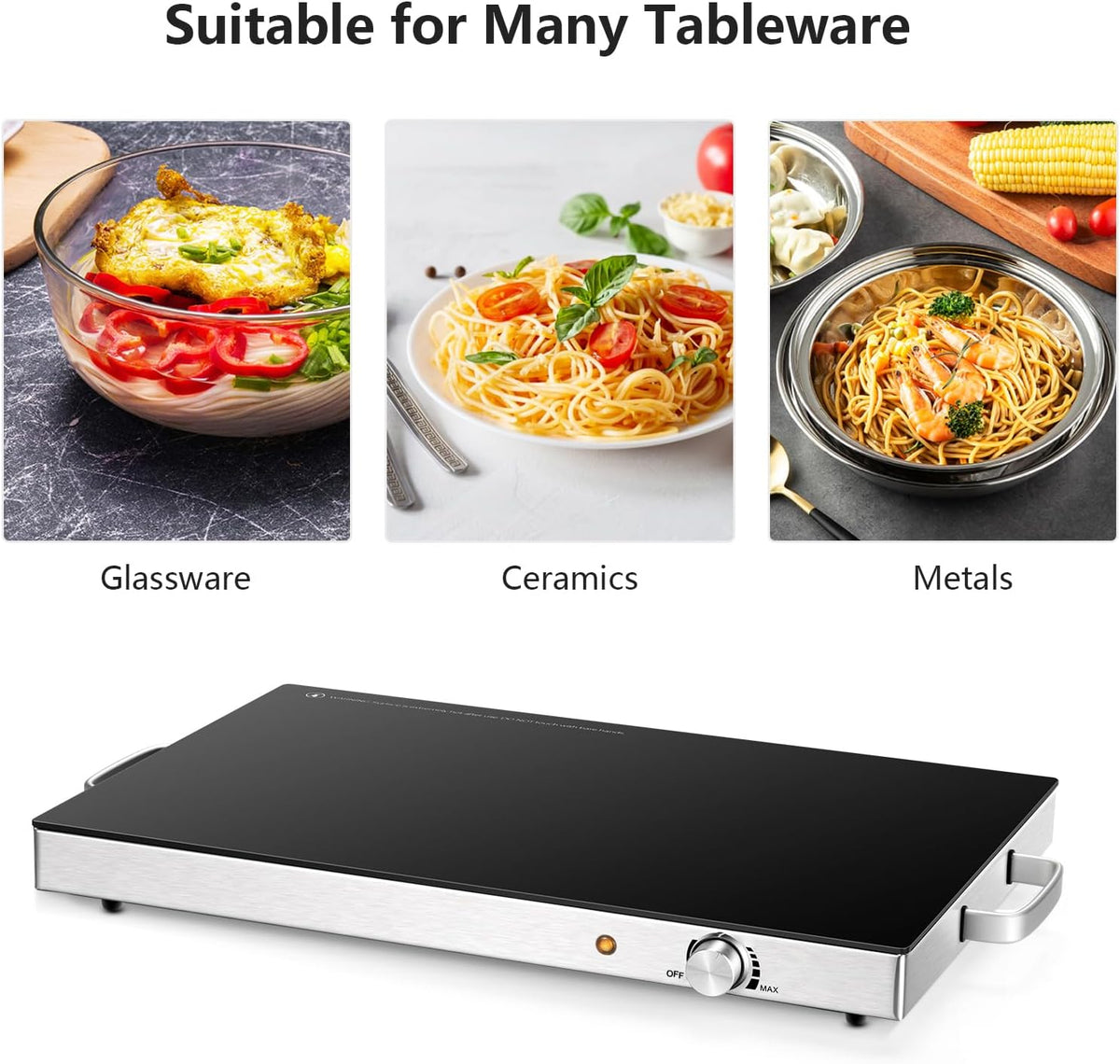 Electric Food Warmer 2 Packs, 22''X15'' Food Warmers for Parties, Adjustable Temperature Control, Tempered Glass Surface, Hot Plate for Buffet, Electric Warming Tray for Restaurants, Events