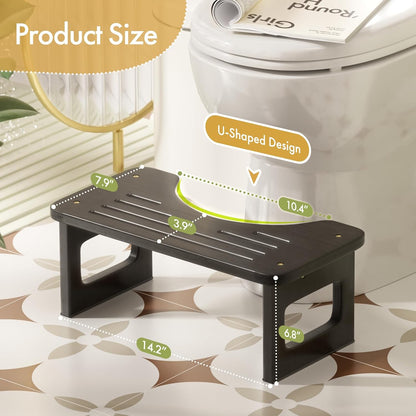 Bamboo Toilet Stool, Squat Potty Stool for Adults, Non-Slip Pooping Stools for Bathroom, Portable Potty Step Foot Stools, Assembly Required, Black, 6.8''
