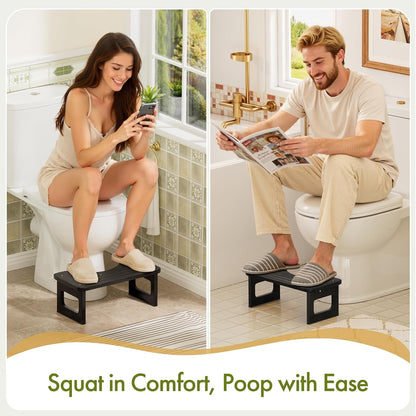 Bamboo Toilet Stool, Squat Potty Stool for Adults, Non-Slip Pooping Stools for Bathroom, Portable Potty Step Foot Stools, Assembly Required, Black, 6.8''